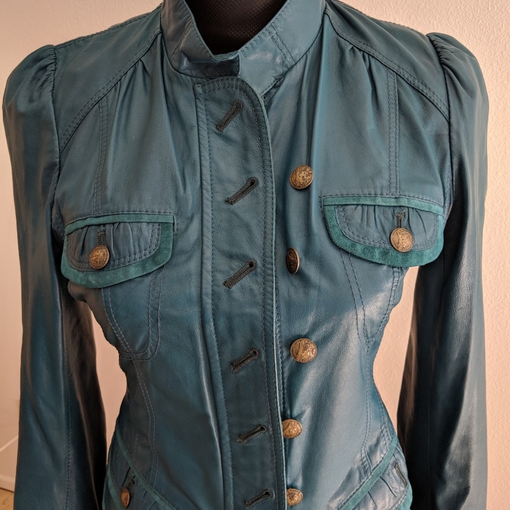 Obzee kang jin Young Green Leather Jacket Sz 6